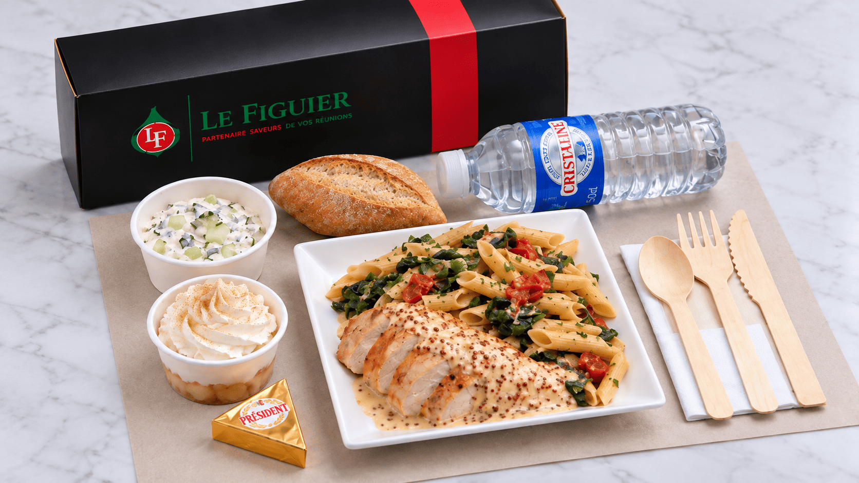 BOX 1 Filet De Poulet A La Moutarde A L Ancienne Sauce Creme Fraiche Et Pates Aux Epinards