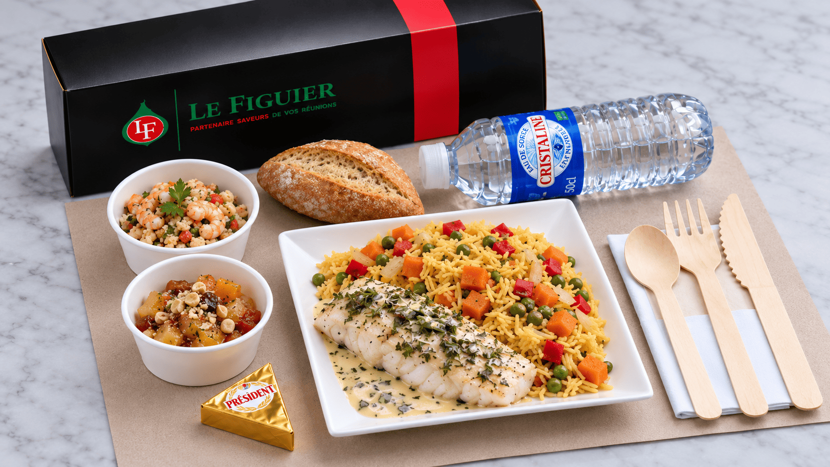 BOX 4 Dos De Lieu Noir Aux Herbes Riz Safrane Aux Legumes 